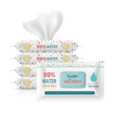 Jednorazowe delikatne chusteczki nawilżane Eco Baby Water Czyszczenie torebek 80 sztuk OEM chusteczki GSM