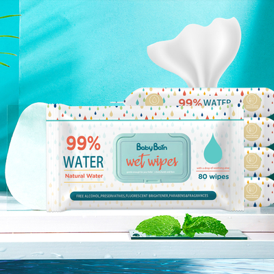Jednorazowe delikatne chusteczki nawilżane Eco Baby Water Czyszczenie torebek 80 sztuk OEM chusteczki GSM